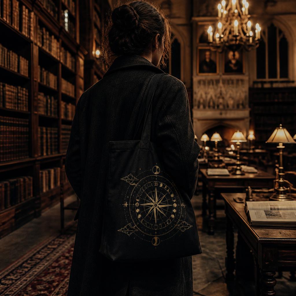 Morally Gray Compass Tote styled on a model